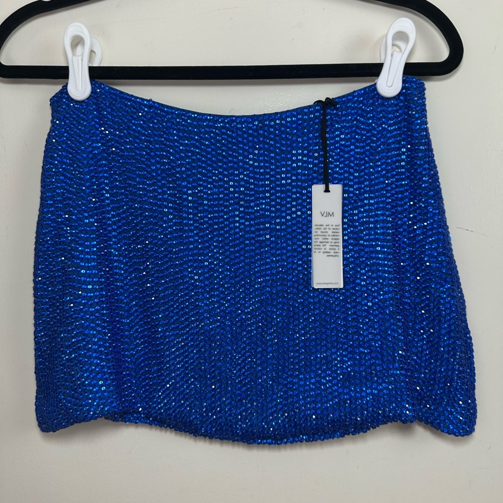 MLV Mayren Lee Viray Blue”Bobbi"Sparkle Rhinestones Embellished Mini Skirt NWT S